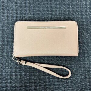 Steve Madden Womens Zip-Around Wristlet Clutch Wallet Pink Faux Leather
